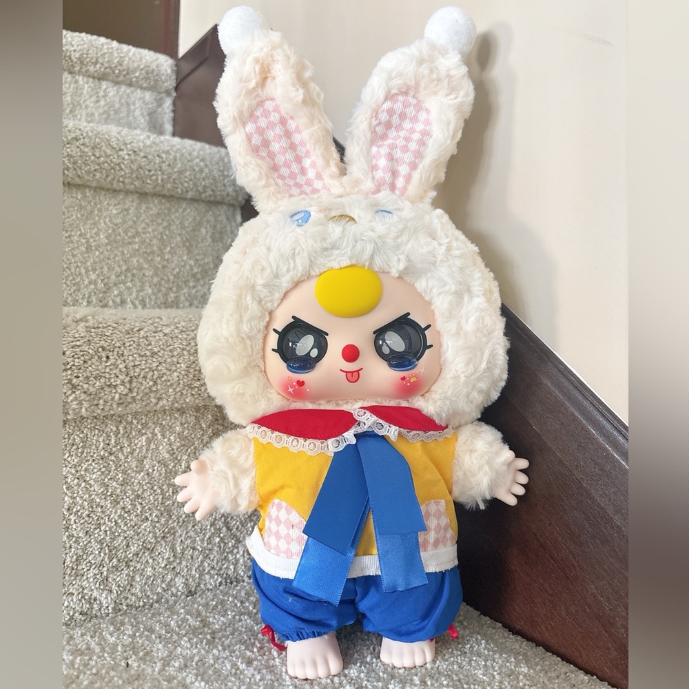 Cute Bunny Plush Toy with Yellow and Blue Outfit
